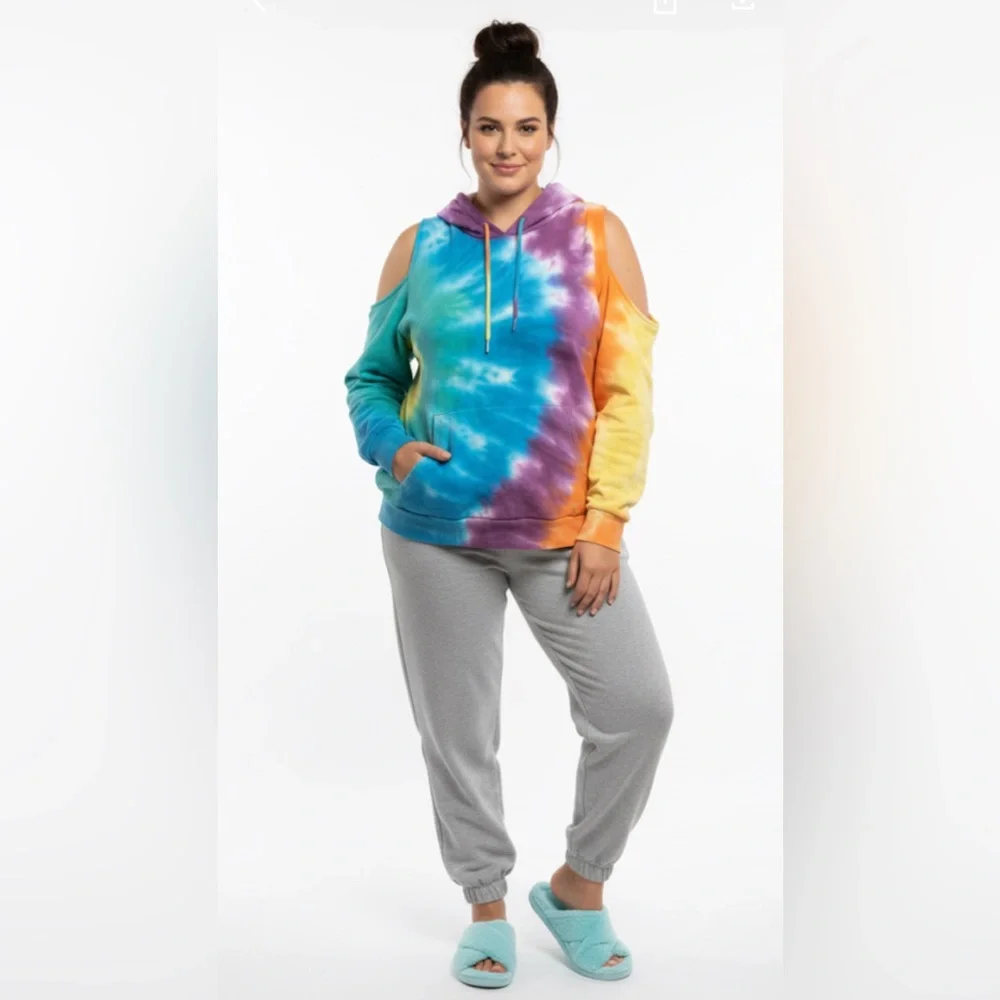 🔥2/$10 3/$12 Tie-Dye Cold Shoulder Hoodie size 3x - Picture 1 of 3